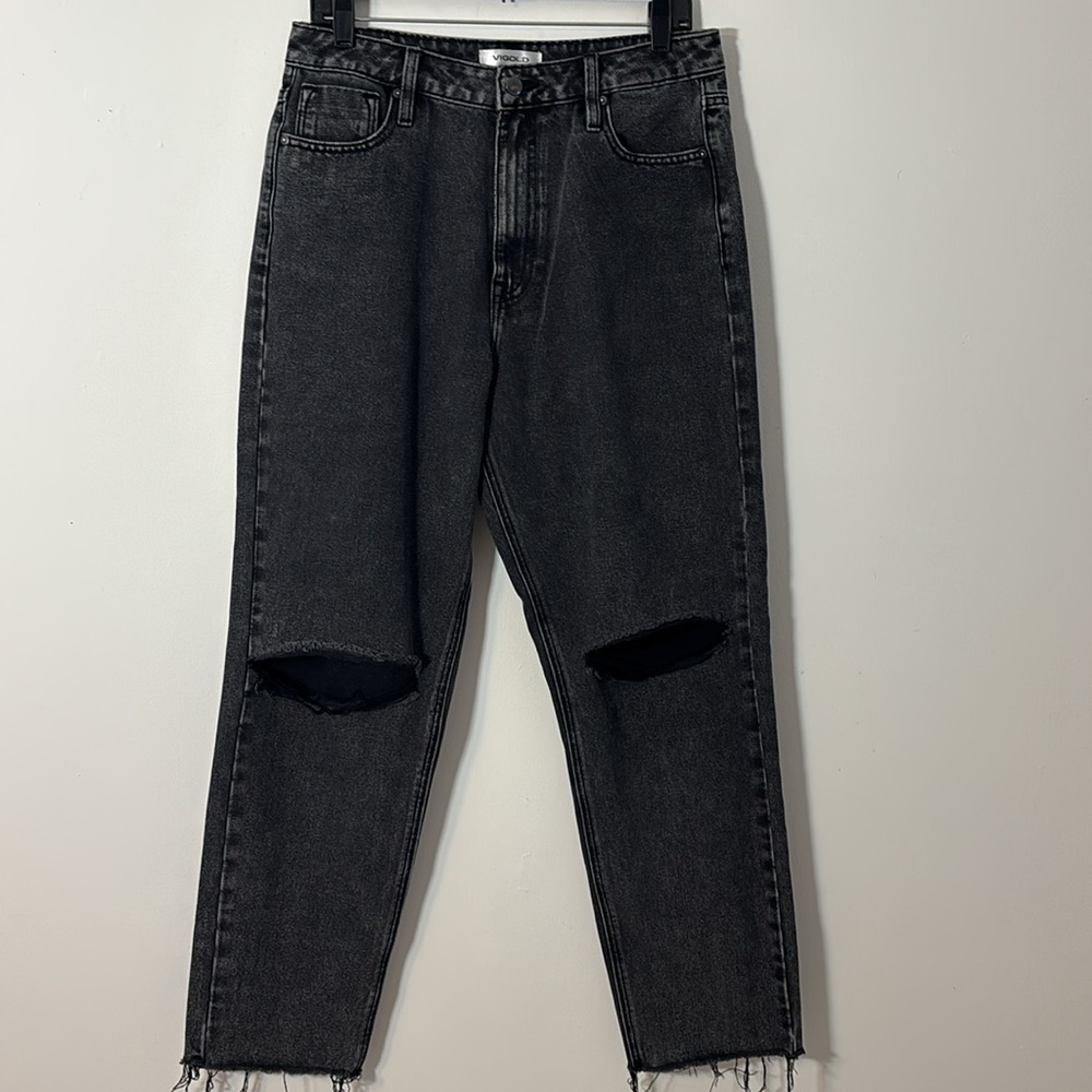 Vigold Denim‎ Billie 90s Jean Women Size 9 Black Wash Distressed Ripped Raw Hem - Picture 10 of 10